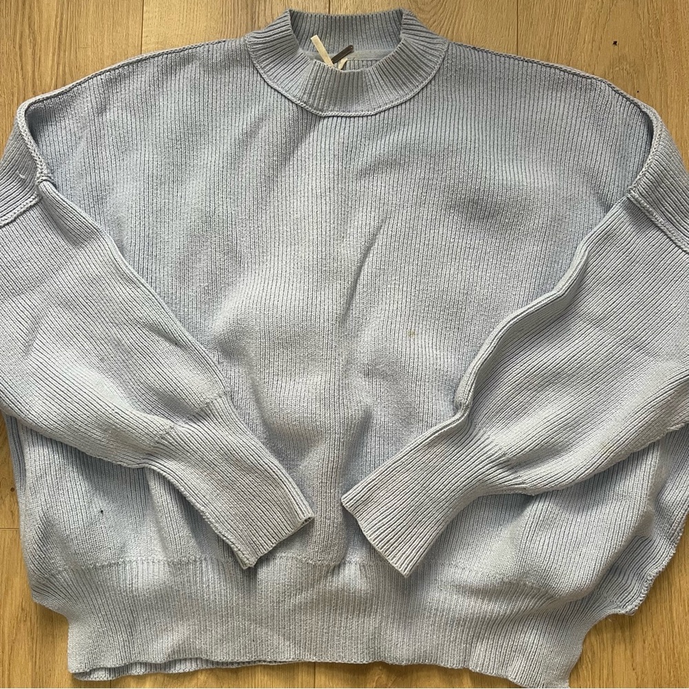 Free People east street Pale Blue Ribbed Mock Neck Sweater